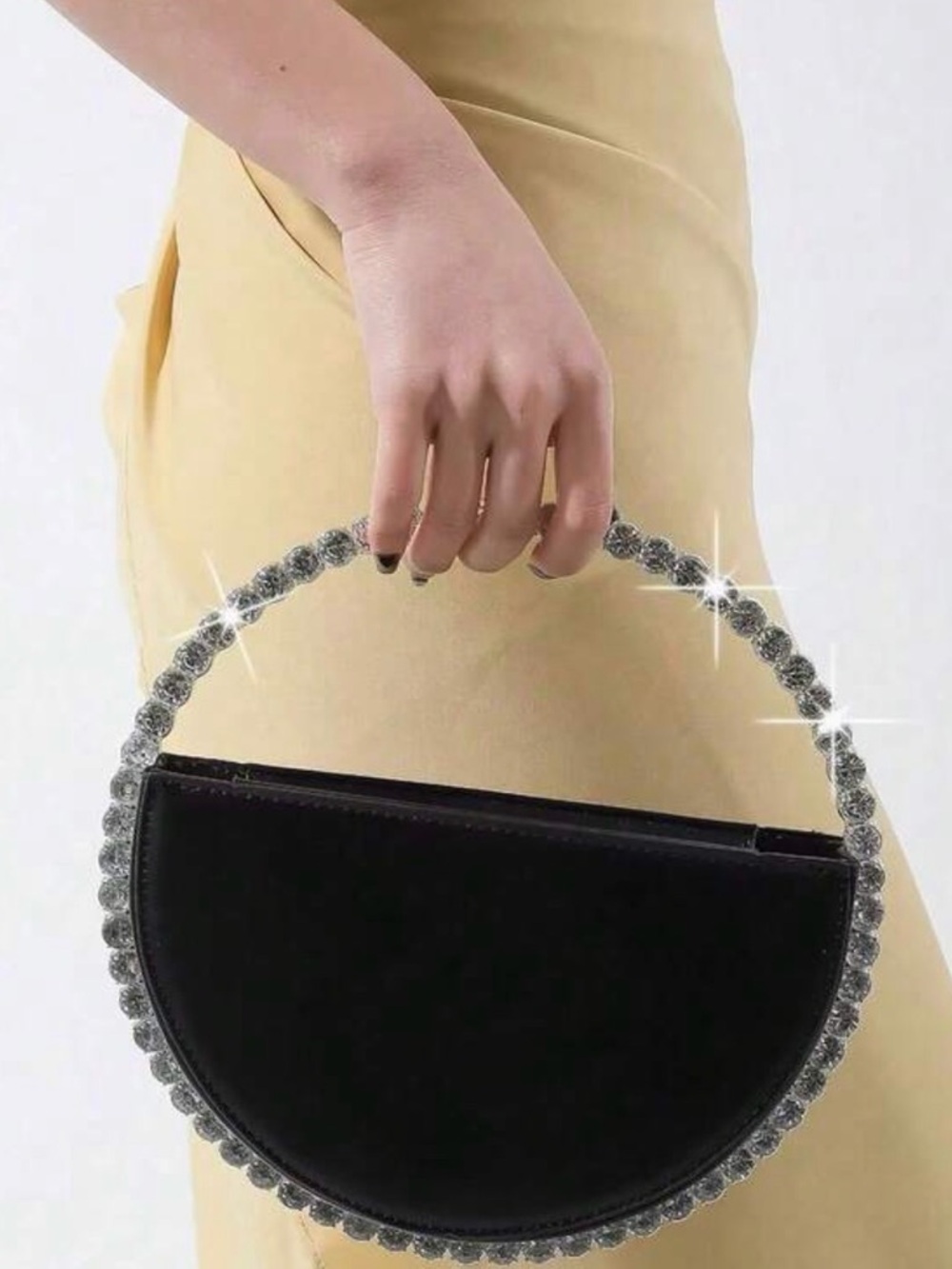 Elegant Black Half-Moon Crystal Handle Women’s Handbag - Picture 2 of 4